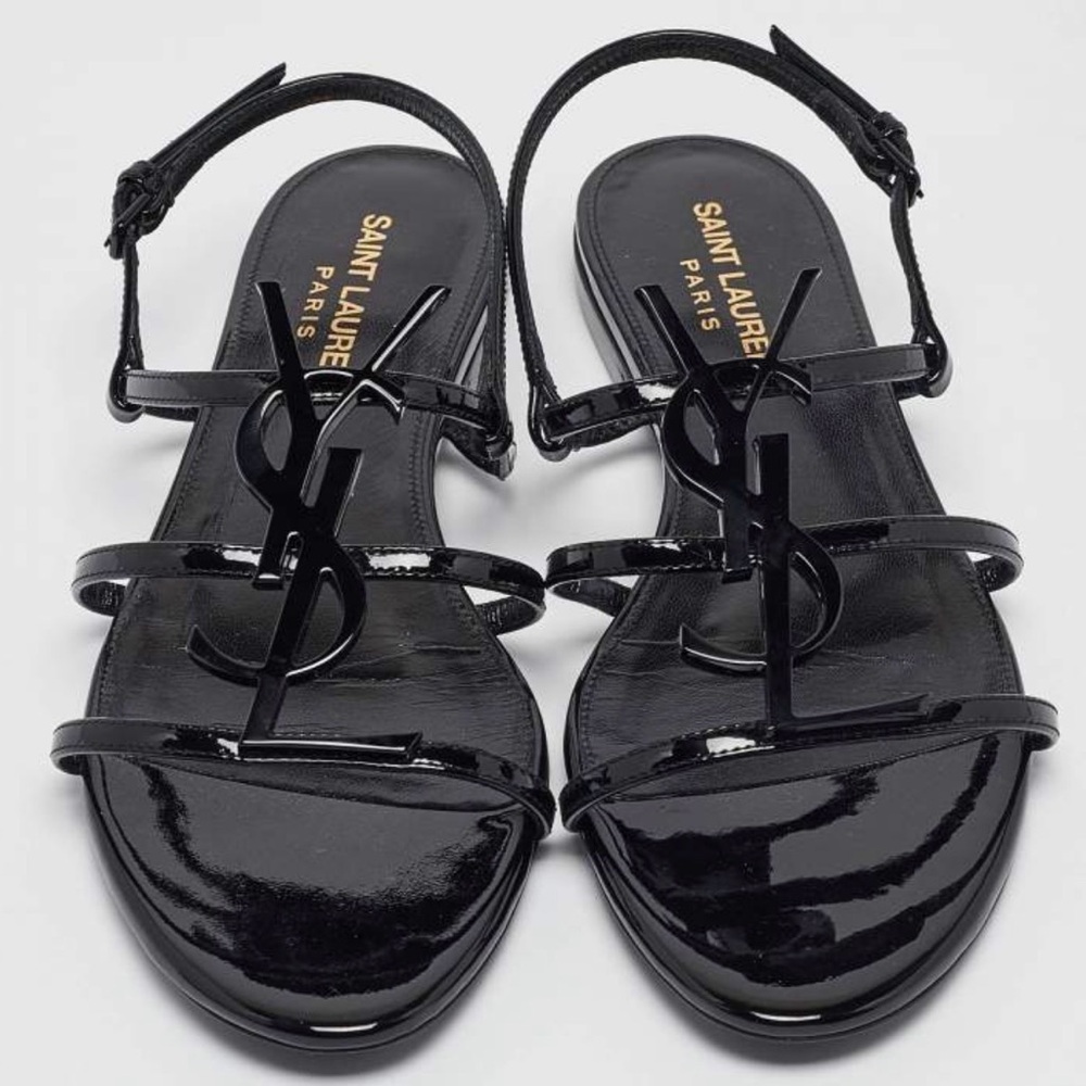 ✨ Saint Laurent Paris YSL Logo Patent Leather Sandals – Retail $1,200 ✨ - Picture 3 of 8